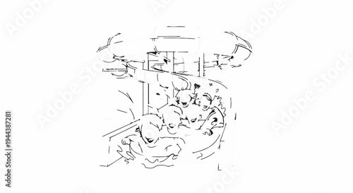 Children joyfully riding a roller coaster, excitement captured in sketch
