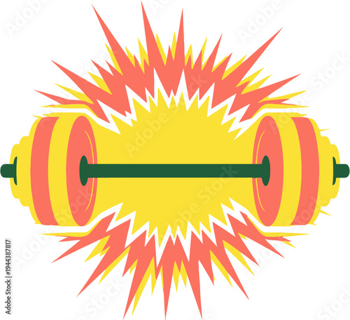Vibrant illustration capturing the explosive energy and power of weightlifting with a stylized barbell surrounded by a dynamic burst, symbolizing strength and intense training