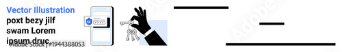 Cybersecurity, data protection, online identity theft, secure authentication, digital safety, account access. A smartphone login being compromised by a phishing hand. Cybersecurity and data