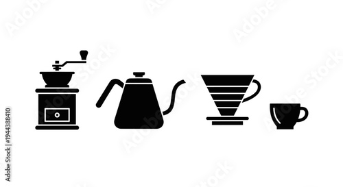 Coffee maker and cup icons.