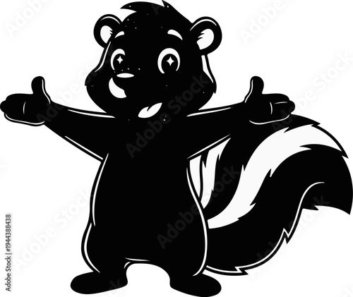 Cartoon skunk with two thumbs up, smiling with bright eyes