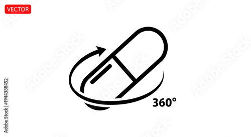 360 Degree Rotation Icon of a Pill Capsule, Medical Symbol, Vector Illustration