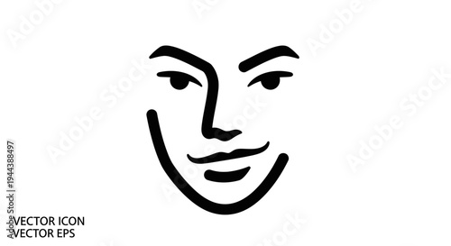 Abstract Face Icon, Minimalist Line Art, Human Portrait Symbol, Vector Illustration