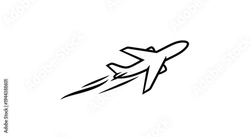 Airplane taking off, abstract line art, speed and travel concept