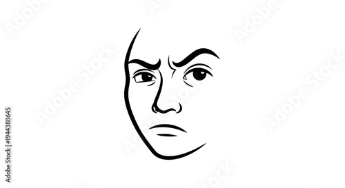 Angry Face Drawing, Frustrated Expression, Negative Emotion, Line Art Portrait