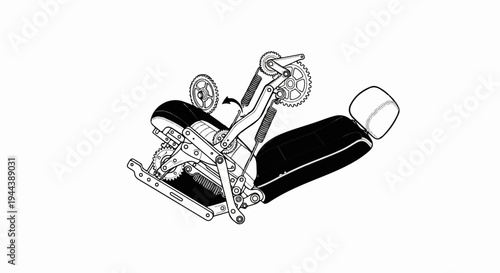 Detailed mechanical diagram of a reclining chair's internal adjustment system