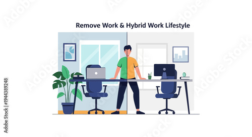 Hybrid Work and Remote Office Concept: Flexible Professional Balancing Home and Corporate Workspaces
