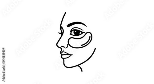 Minimalist line art of a woman's face with eye patches, beauty and skincare concept