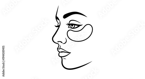 Minimalist line art of a woman's face with eye patches, beauty and skincare concept