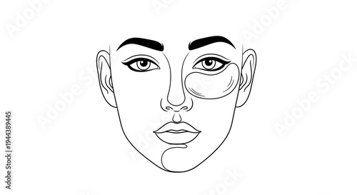 Minimalist Line Art of a Woman's Face with Under-Eye Patches