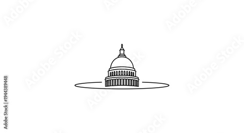 Minimalist Line Art of US Capitol Building Dome on White Background