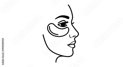 Minimalist Line Art of Woman's Face with Under Eye Patches, Skincare Concept