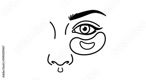 Minimalist Line Art of Woman's Eye with Under-Eye Patches and Nose