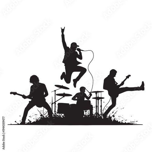 Energetic Rock Band Silhouette Live Concert Performance Vector