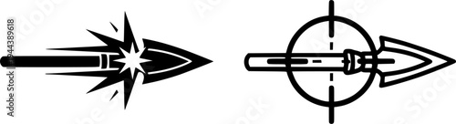 Set of spearhead, warrior spear in different variations, spearhead icons or warrior pikes in black.
