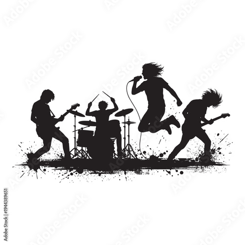 Grunge Rock Band Silhouette Live Music Concert Performance Vector