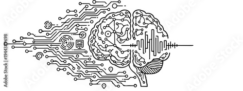 Digital brain with circuits, computer, and sound waves