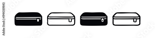 Simple Zipper Pouch or Bag Icons Set - Travel Cosmetic Case Glyph and Outline Vector Illustrations