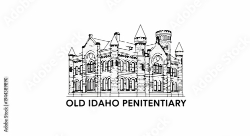 Detailed sketch of a large, historic stone building with multiple towers