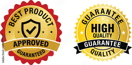 Best Product Approved High Quality Guarantee Seal Badges - Gold Premium Trust Icons for Business E-commerce Certification Labels
