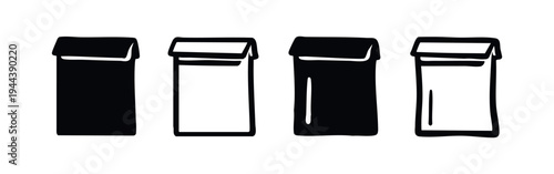 Generic rectangular carton or box icon set in solid black and outline styles.