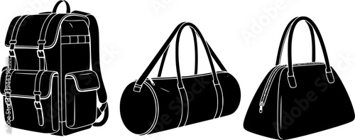 Silhouette of a bag in black color. Military bag icon. Silhouette of a Weekender bag silhouette for bowling.

