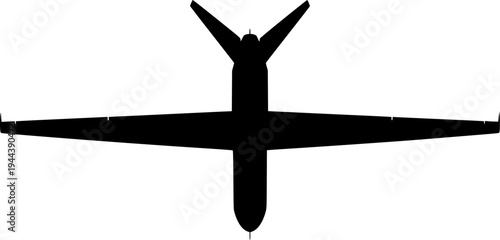 Unmanned aerial vehicle for strategic purposes RQ-4 Global Hawk icon top view silhouette in black.
