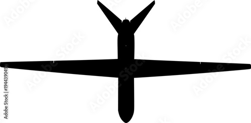 Unmanned aerial vehicle for strategic purposes RQ-4 Global Hawk icon top view silhouette in black.
