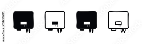 Set of four solar inverter or power converter icons in black solid and outline hand-drawn styles