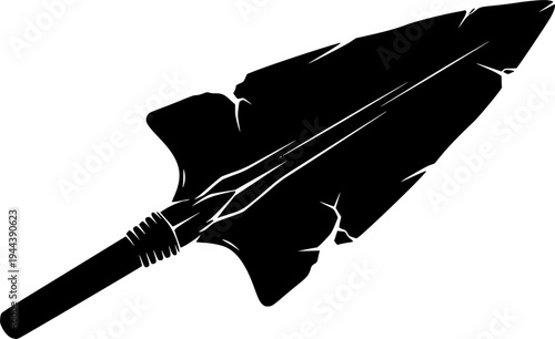 Ancient spearhead with traces of battle in four places, black icon.

