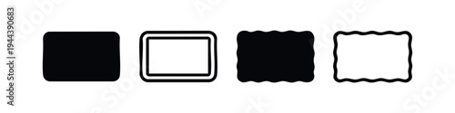 Set of four square frame icons with various border styles in black solid and outline hand-drawn styles
