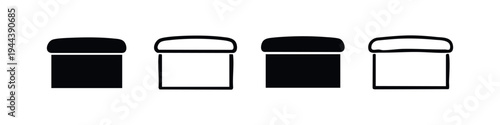 Set of four storage bin or bucket container icons in black solid and outline hand-drawn styles
