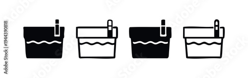 Drink cup with straw icon set, disposable beverage container symbol