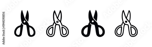 Scissors icon set, cutting tool symbol in different styles