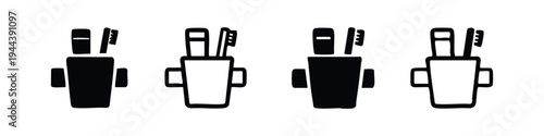 Toothbrush and Toothpaste in Cup Icon Set: Dental Hygiene Vector Graphics