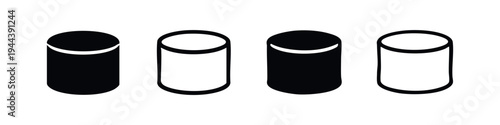 Cylinder Icons Set. Simple Geometric Container or Pillar Symbol Collection in Black and White.