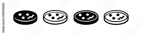 Abstract Circular Cell Culture Icons Set. Petri Dish with Wavy Microorganism Shapes.