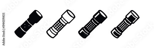Flashlight or Torch Light Icons, Portable Lighting Device Vector Set, Emergency Lamp Symbols