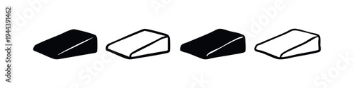 Cheese wedge or cake slice icon set, food and dessert symbols in black and white.