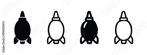 Rocket Spaceship Launch Vector Icons. Startup and Space Exploration Symbols in Black and White Outline and Solid Styles.