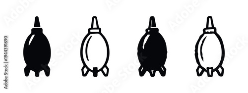 Stylized Rocket Spaceship Vector Icons. Cosmic Launch and Future Symbols in Black and White Outline and Solid Styles.