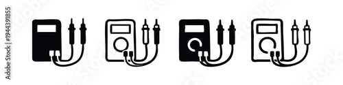 Digital Multimeter and Voltmeter Icon Set. Electrical testing and measurement equipment concept.