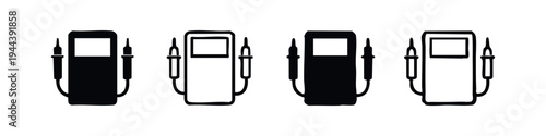 Gas Pump and Fuel Dispenser Icon Set. Petroleum, energy, and automotive service station concept.