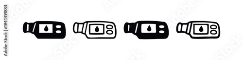Glucometer and Blood Glucose Meter Icon Set. Diabetes management and health monitoring tools.