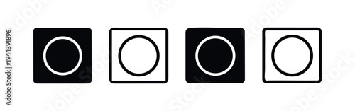 Abstract square and circle icon set, button or indicator symbols, black and white minimal vector design elements