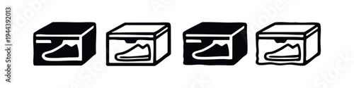 Sneaker Shoe Box Icon Collection in Minimalist Black and White Vector Style