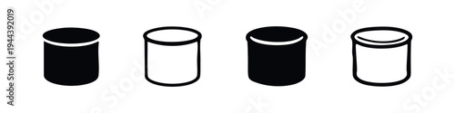 Minimalist Cylindrical Object or Can Icon Set in Black and White Vector Graphics