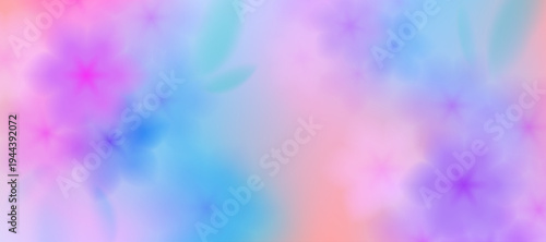Purple and pink pastel background with blurred summer hydrangea flowers.An abstract gradient pattern bg with a blue sky and emerald leaves.Vector watercolor floral background for a summer nature theme