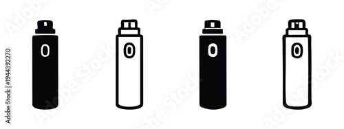 Cylindrical Bottle with Zero Icon Set - Hand-Drawn Vape Pen or Sprayer Symbols