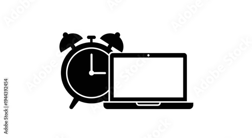 Alarm Clock and Laptop Icon: Time Management and Productivity Concept
